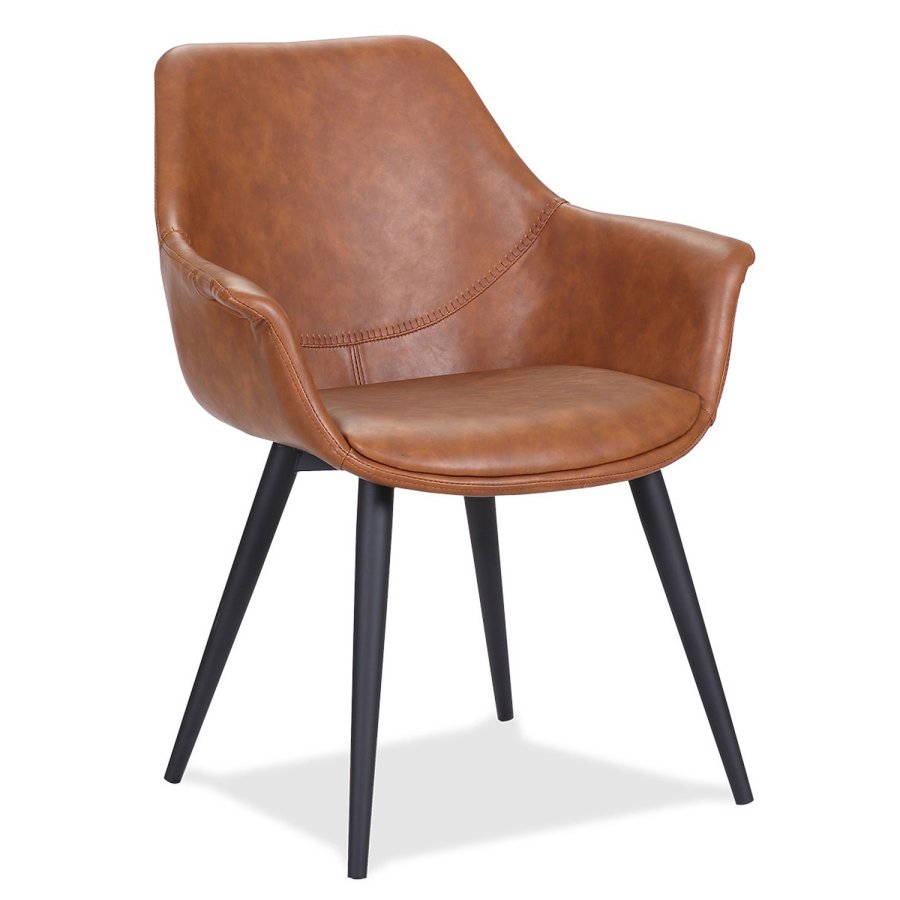 HOUSE OF SANDER Signe spisebordsstol, m. armln - cognacfarvet PU lder m. sorte ben