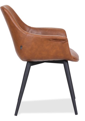 HOUSE OF SANDER Signe spisebordsstol, m. armln - cognacfarvet PU lder m. sorte ben