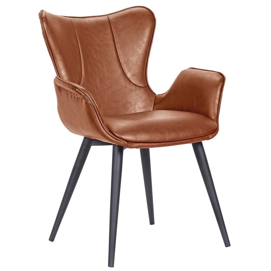 HOUSE OF SANDER Mist spisebordsstol, m. armln - cognacfarvet kunstlder m. sorte ben