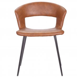 HOUSE OF SANDER Tora spisebordsstol, m. armln - cognacfarvet PU lder m. sorte metalben