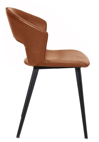 HOUSE OF SANDER Tora spisebordsstol, m. armln - cognacfarvet PU lder m. sorte metalben