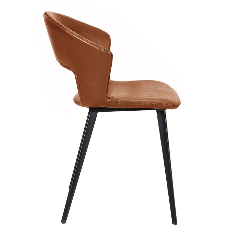 HOUSE OF SANDER Tora spisebordsstol, m. armln - cognacfarvet PU lder m. sorte metalben