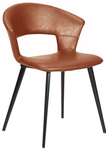 HOUSE OF SANDER Tora spisebordsstol, m. armln - cognacfarvet PU lder m. sorte metalben