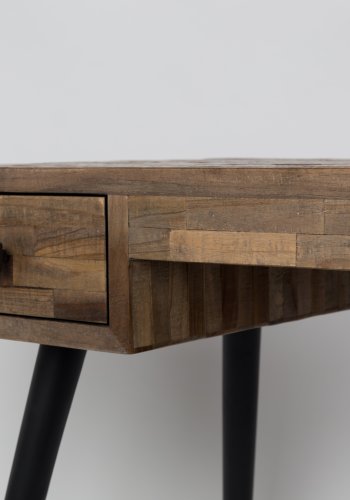 WHITE LABEL LIVING Leo skrivebord, m. 2 skuffer - brun teaktr og sort metal (113x55,5)