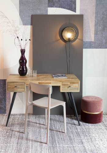 WHITE LABEL LIVING Leo skrivebord, m. 2 skuffer - brun teaktr og sort metal (113x55,5)