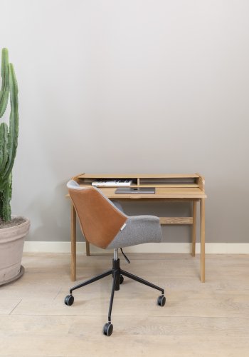 ZUIVER Barbier skrivebord, m. 1 lge og 2 rum - natur askefinér og asketr (110x77)