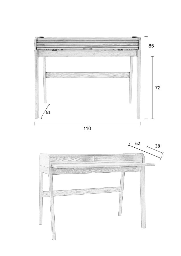 ZUIVER Barbier skrivebord, m. 1 lge og 2 rum - natur askefinér og asketr (110x77)