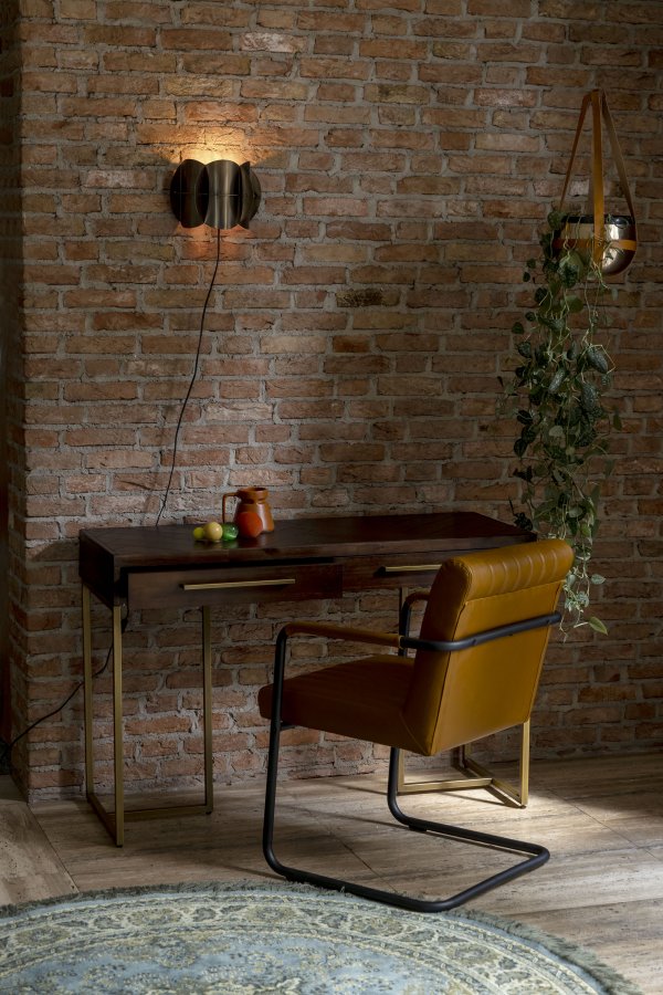 DUTCHBONE Klasse konsolbord, m. 2 skuffer - brun tr og guld stl (120x45)