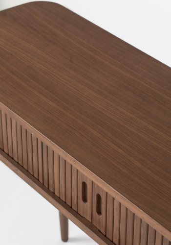 ZUIVER Barbier konsolbord, m. 2 skydelger - brun valnddefinér og gummitr (120x35)