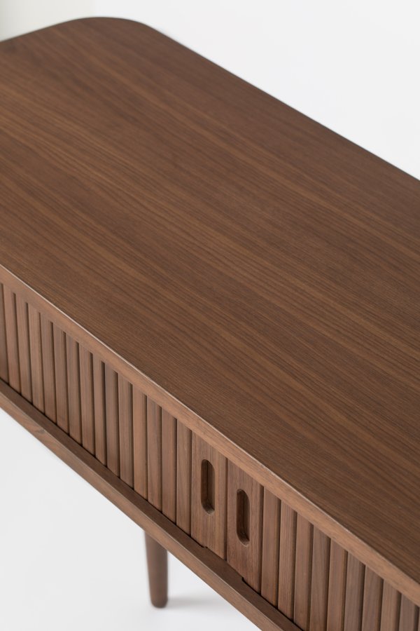 ZUIVER Barbier konsolbord, m. 2 skydelger - brun valnddefinér og gummitr (120x35)