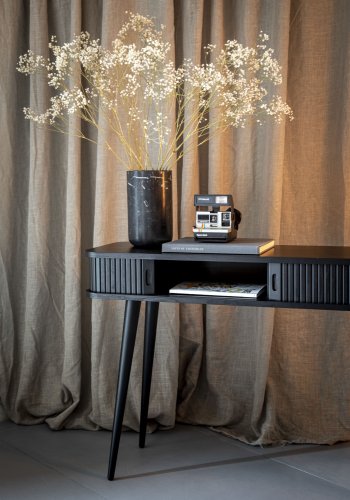 ZUIVER Barbier konsolbord, m. 2 skydelger - sort egetrsfinér og gummitr (120x35)