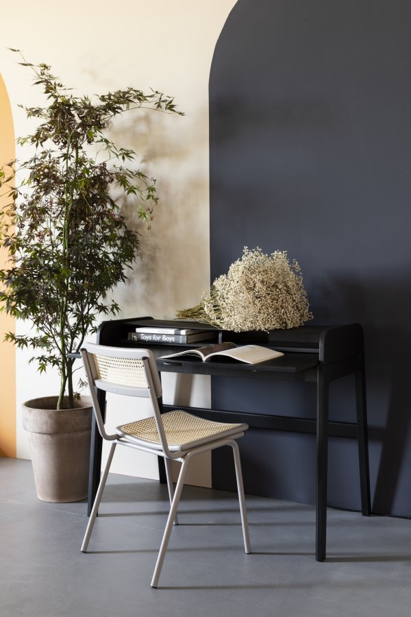 ZUIVER Barbier skrivebord, m. 1 bordlge og 2 rum - sort egetrsfinér og gummitr (110x61)