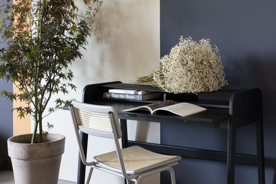 ZUIVER Barbier skrivebord, m. 1 bordlge og 2 rum - sort egetrsfinér og gummitr (110x61)