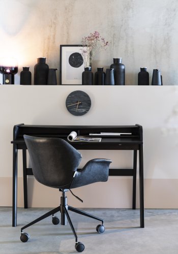 ZUIVER Barbier skrivebord, m. 1 bordlge og 2 rum - sort egetrsfinér og gummitr (110x61)