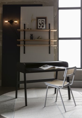 ZUIVER Barbier skrivebord, m. 1 bordlge og 2 rum - sort egetrsfinér og gummitr (110x61)