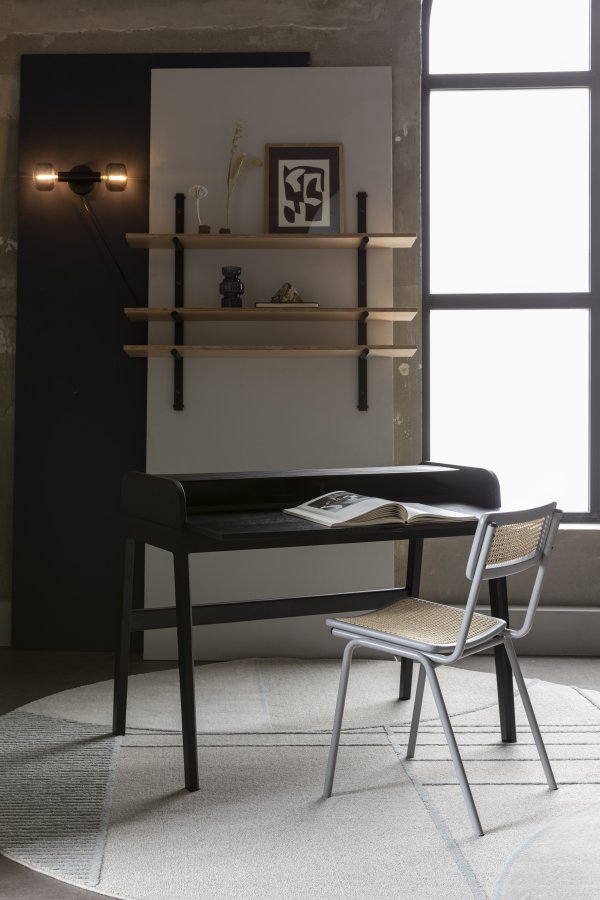 ZUIVER Barbier skrivebord, m. 1 bordlge og 2 rum - sort egetrsfinér og gummitr (110x61)