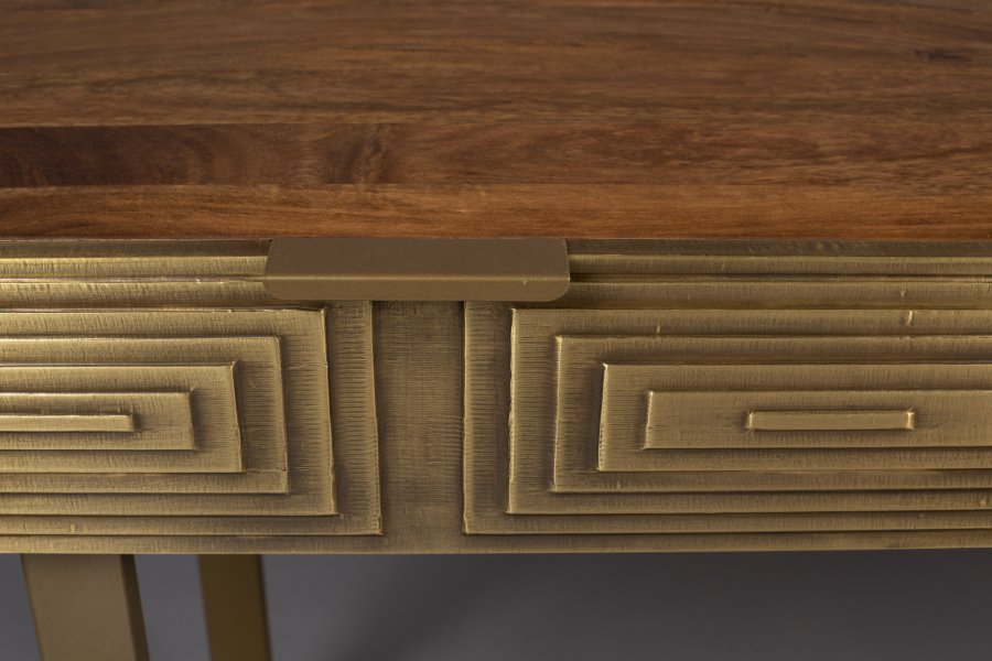 DUTCHBONE Volan konsolbord, m. 2 skuffer - brun mangotr og messing jern (140x50)