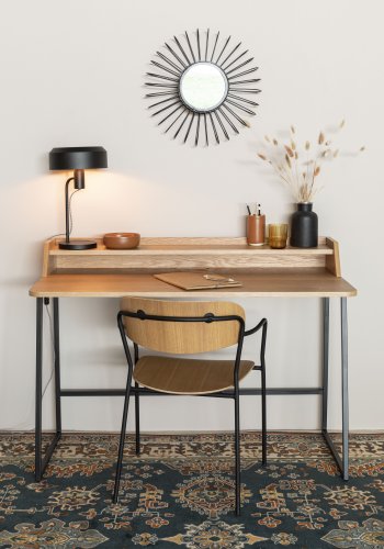 WHITE LABEL LIVING Giorgio skrivebord, m. 1 hylde - natur egefinér og sort metal (120x60)