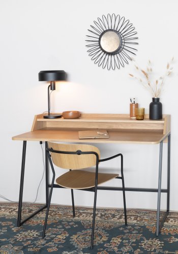 WHITE LABEL LIVING Giorgio skrivebord, m. 1 hylde - natur egefinér og sort metal (120x60)