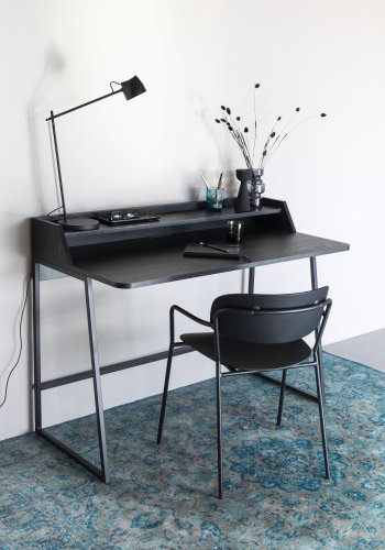 WHITE LABEL LIVING Giorgio skrivebord, m. 1 hylde - sort egefinér og sort metal (120x60)