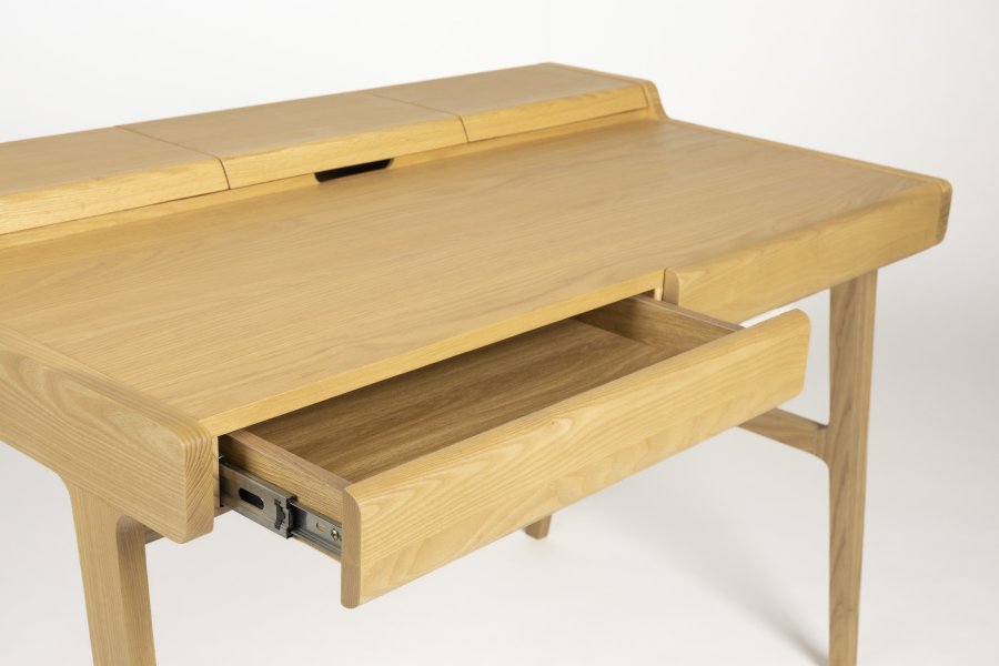ZUIVER Kaat skrivebord, m. 2 skuffer - natur egefinér og asketr (120x70)