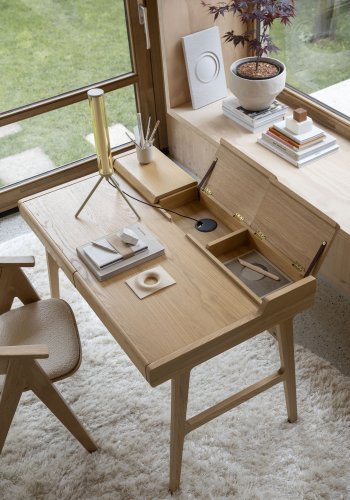 ZUIVER Kaat skrivebord, m. 2 skuffer - natur egefinér og asketr (120x70)