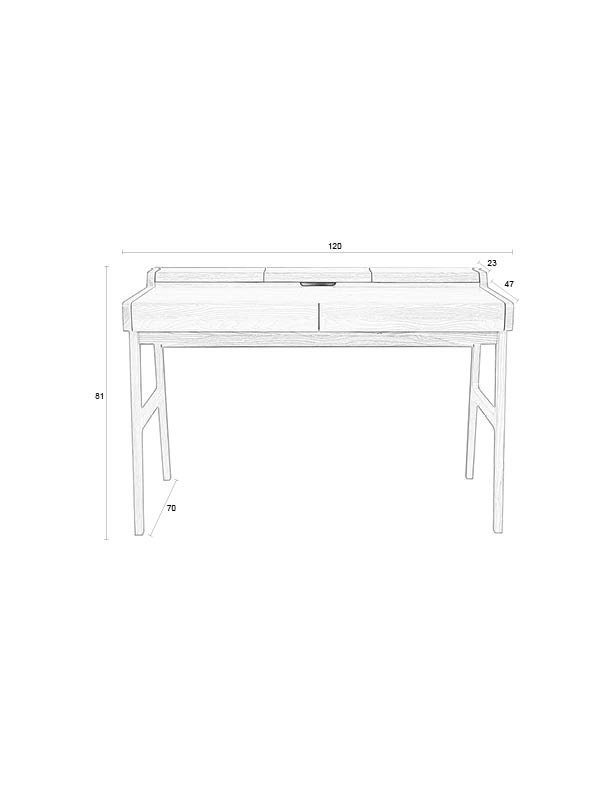 ZUIVER Kaat skrivebord, m. 2 skuffer - natur egefinér og asketr (120x70)