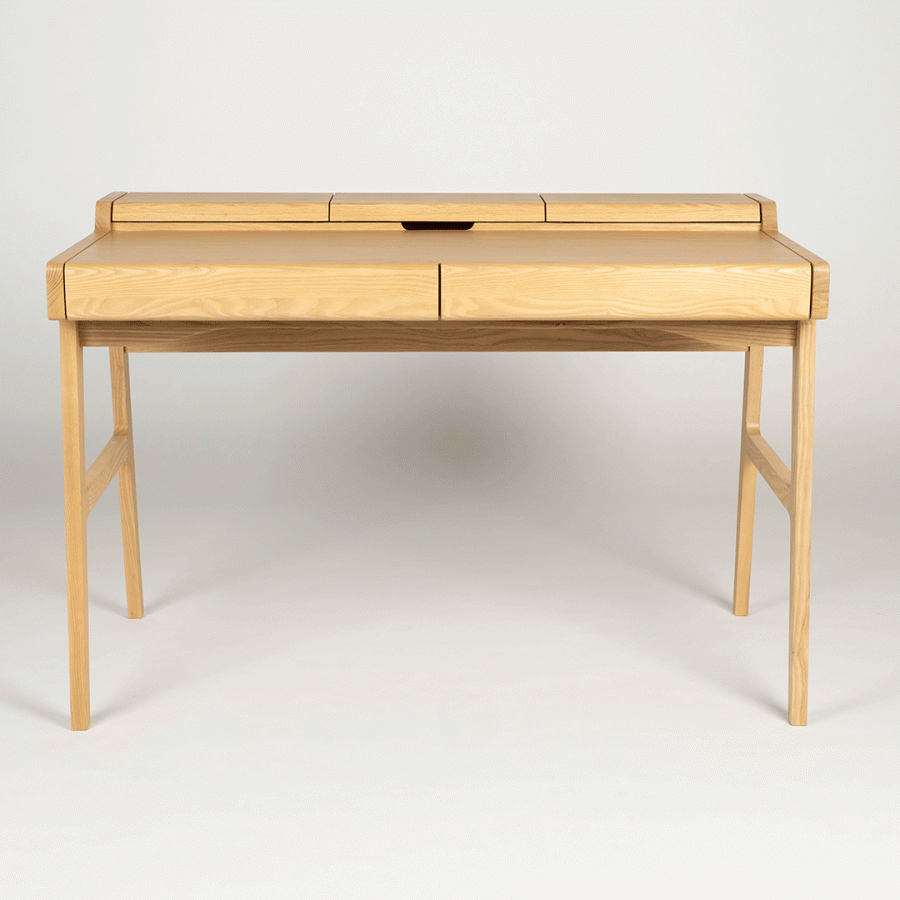 ZUIVER Kaat skrivebord, m. 2 skuffer - natur egefinér og asketr (120x70)