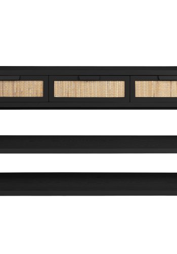 DUTCHBONE Yasu konsolbord, m. 2 hylder og 3 skuffer - natur rattan og sort tr/jern (120x38)