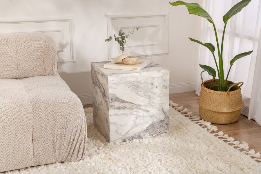 NORDVÄRK Fressia sidebord, kvadratisk - Fressia marmor melamin (45x45)