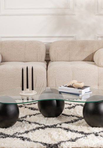 NORDVÄRK Sphere sofabord - glas og sort polyurethan (120x30)