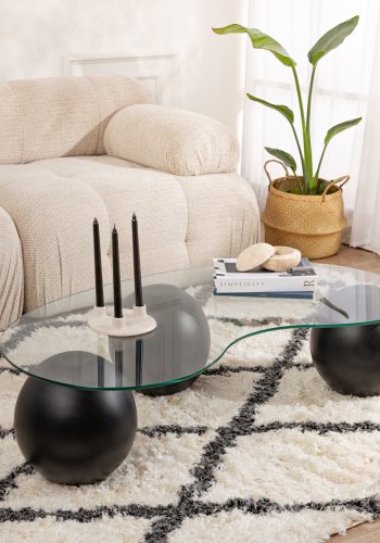 NORDVÄRK Sphere sofabord - glas og sort polyurethan (120x30)