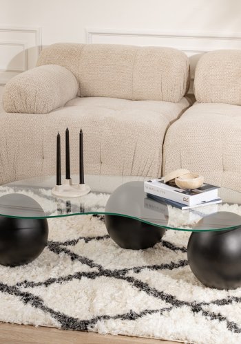NORDVÄRK Sphere sofabord - glas og sort polyurethan (120x30)