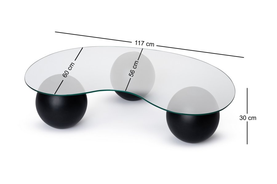 NORDVÄRK Sphere sofabord - glas og sort polyurethan (120x30)