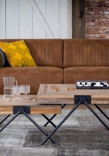 FURBO sofabord - natur/sort teaktr/metal, kvadratisk (70x70)