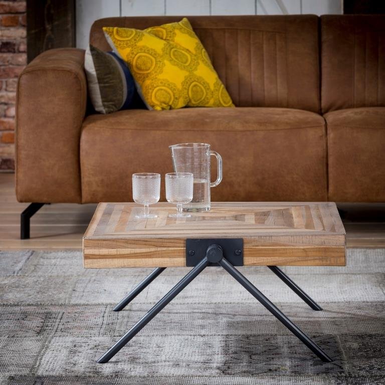 FURBO sofabord - natur/sort teaktr/metal, kvadratisk (70x70)