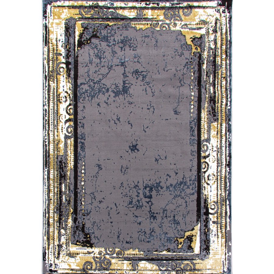 TEPPI HE628 gulvtppe, rektangulr - gr og guld polyester (200x290)