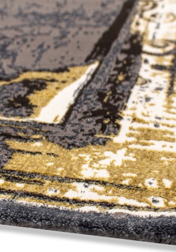 TEPPI HE628 gulvtppe, rektangulr - gr og guld polyester (200x290)