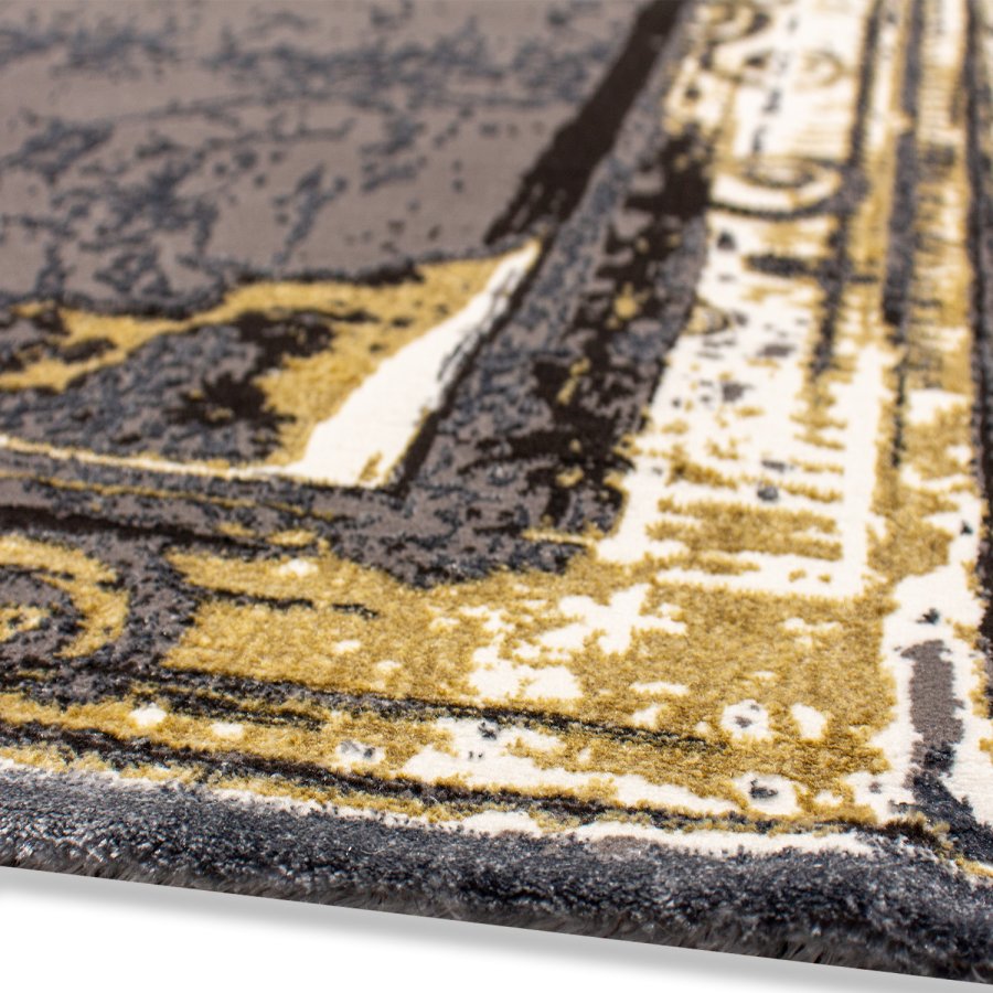 TEPPI HE628 gulvtppe, rektangulr - gr og guld polyester (200x290)