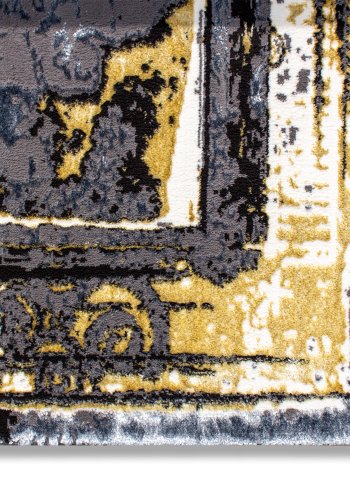 TEPPI HE628 gulvtppe, rektangulr - gr og guld polyester (200x290)