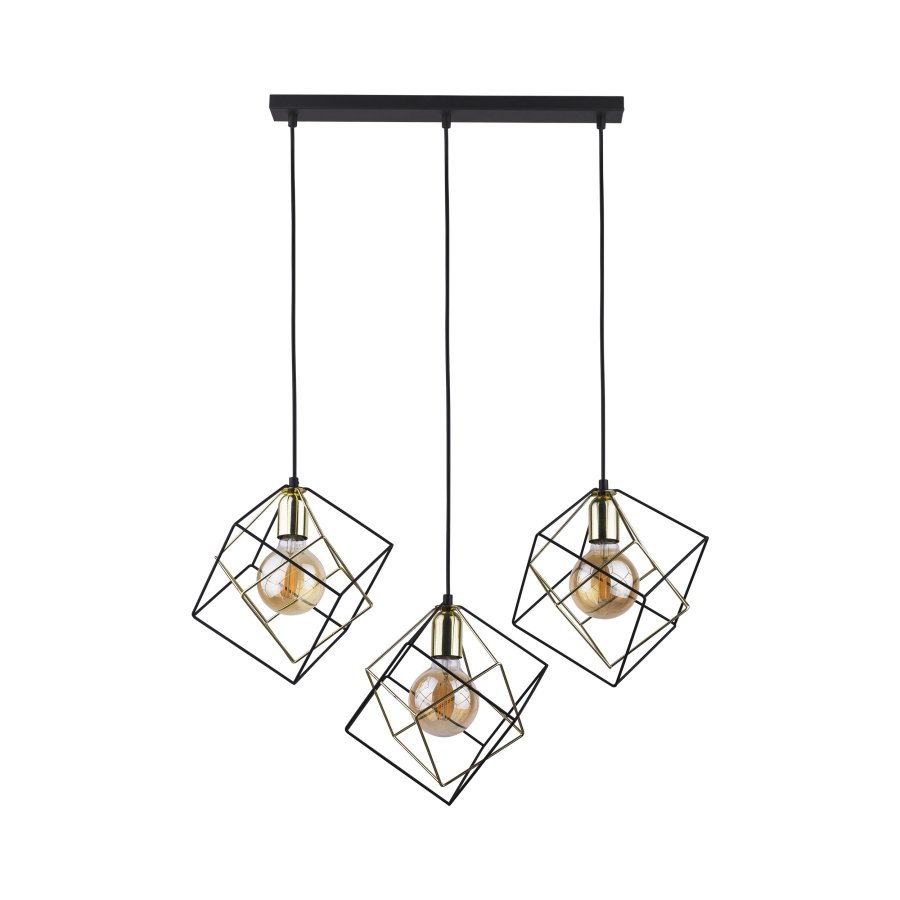 TK Alambre loftslampe, m. 3 skrme - guld og sort stl