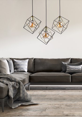 TK Alambre loftslampe, m. 3 skrme - guld og sort stl