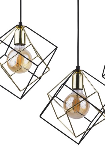 TK Alambre loftslampe, m. 3 skrme - guld og sort stl