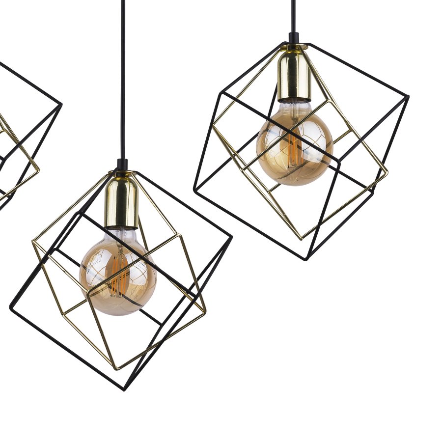 TK Alambre loftslampe, m. 3 skrme - guld og sort stl