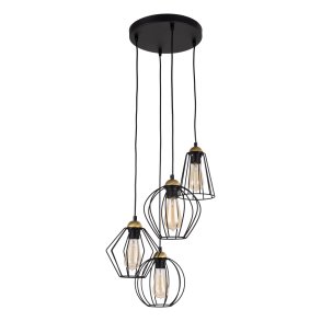 TK Galaxy loftlampe, m. 4 skrme - messing og sort metal