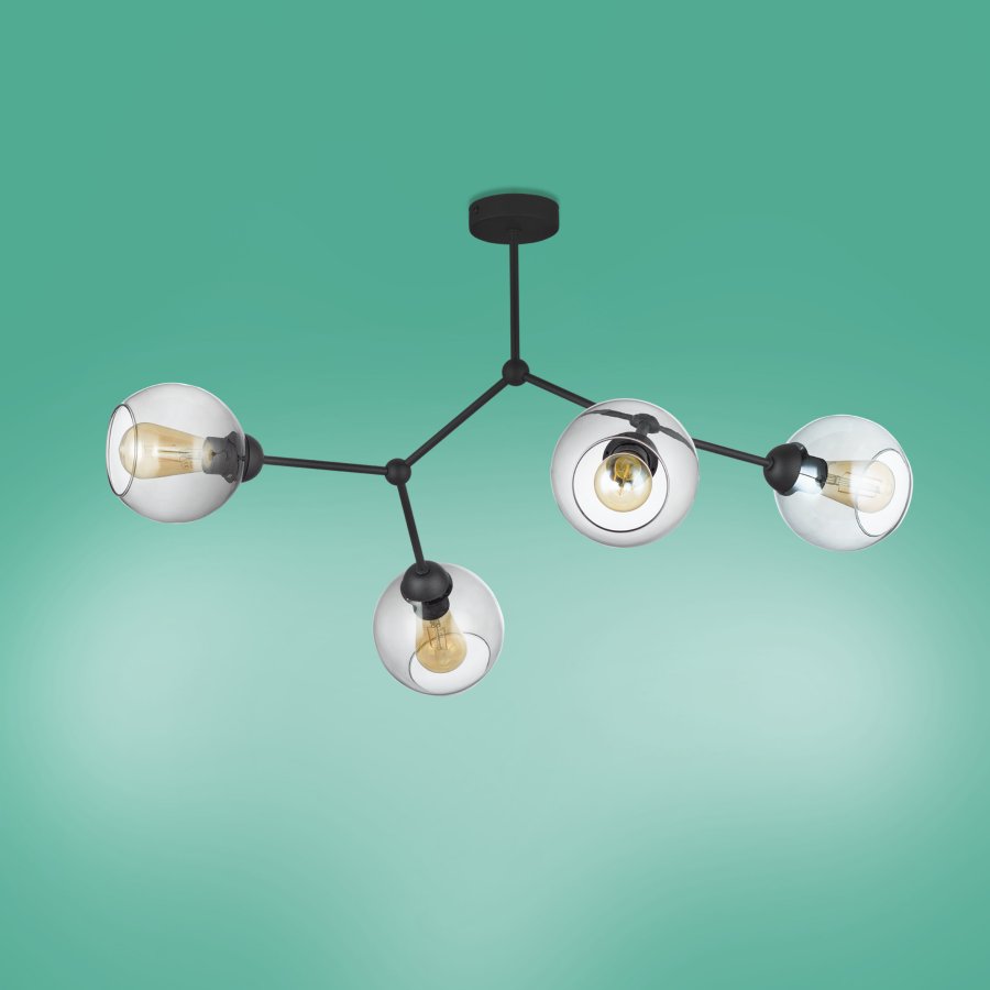 TK Fairy loftlampe, m. 4 skrme - glas og sort metal