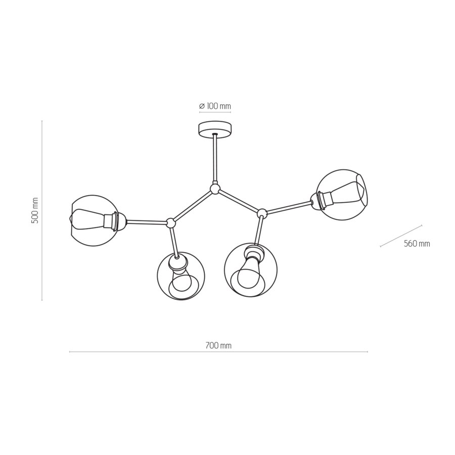 TK Fairy loftlampe, m. 4 skrme - glas og sort metal