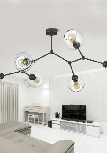 TK Fairy loftlampe, m. 6 skrme - glas og sort metal