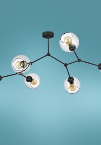 TK Fairy loftlampe, m. 6 skrme - glas og sort metal