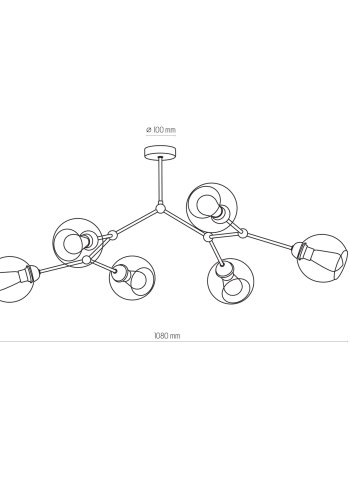 TK Fairy loftlampe, m. 6 skrme - glas og sort metal